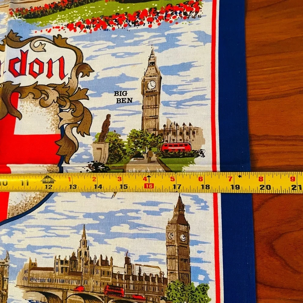 Vintage Cotton Tea Towel London Clive Mayor Souvenir Big Ben Buckingham Bridge